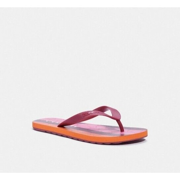 NEW COACH Zak Flip Flops - Women's Size 7 Pink Maroon Authentic Official - Picture 1 of 5
